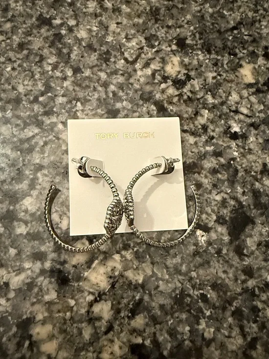 Tory Burch Silver Logo Drop Earrings - Picture 3 of 3